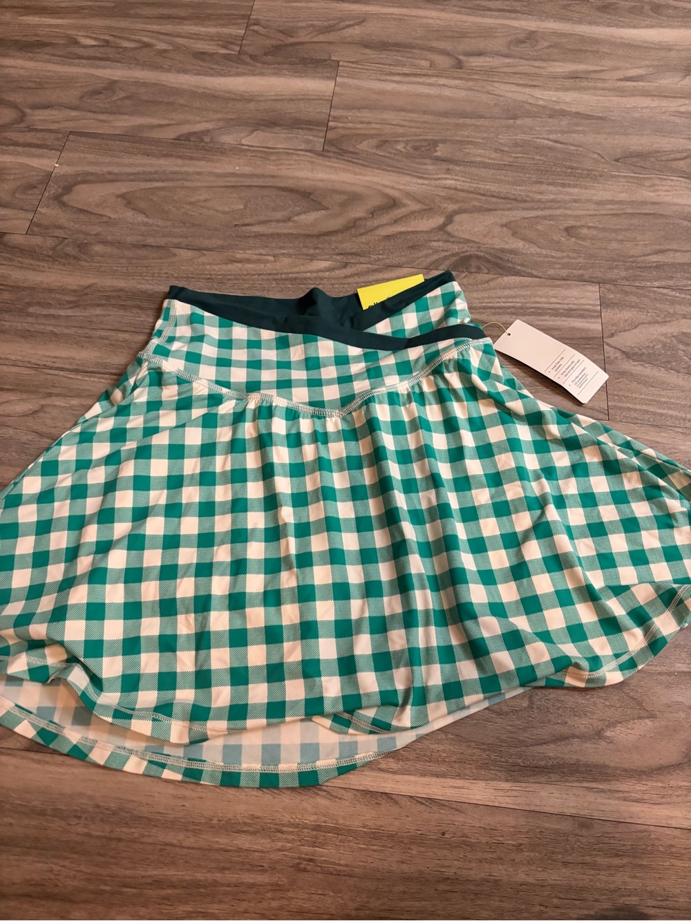 Gingham A-Line Skirt in Teal and White